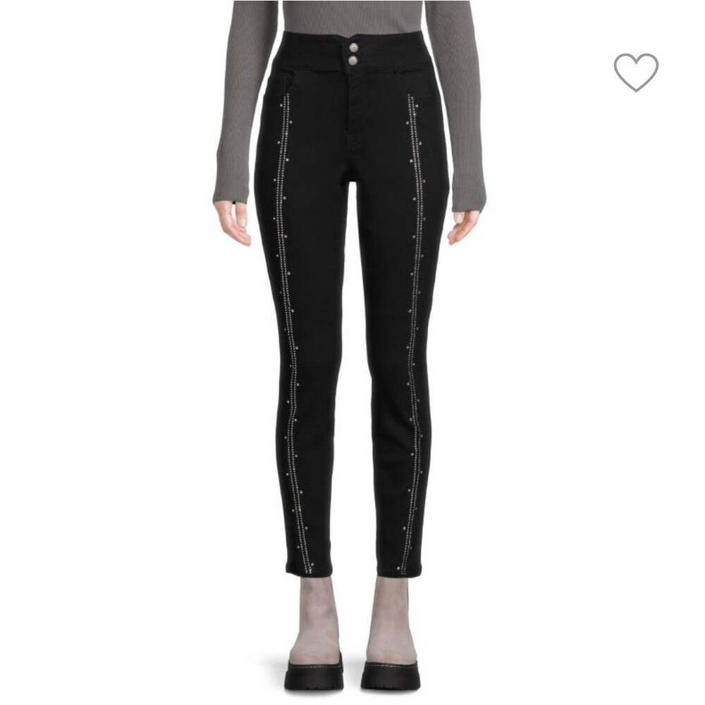 COPPERFLASH High Rise Crystal Embellished stretch Skinny Jeans black SZ 6